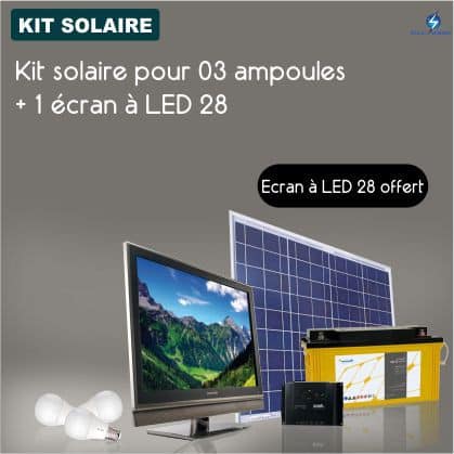 KIT solaire pour 3 ampoules + 1 écran à LED 28’’