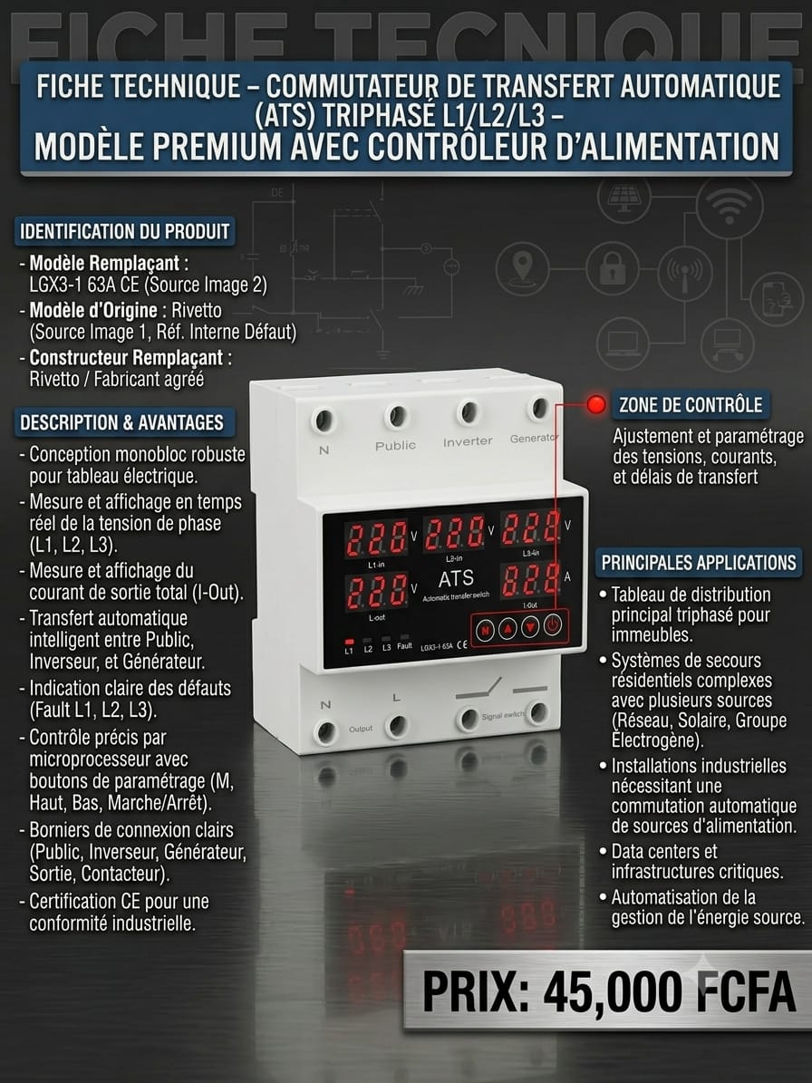 COMMUTATEUR DE TRANSFERT AUTOMATIQUE (ATS) TRIPHASE L1/L2/L3 - Akwa Marketplace